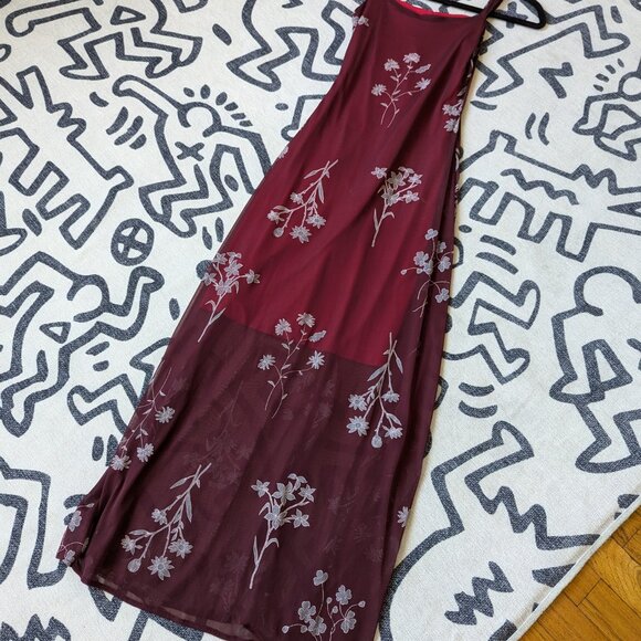 Vintage Y2K Red Floral Mesh Maxi Dress Ezen Small - Picture 3 of 11
